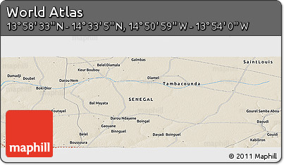 Shaded Relief Panoramic Map of the Area around 14° 15' 49" N, 14° 22' 30" W
