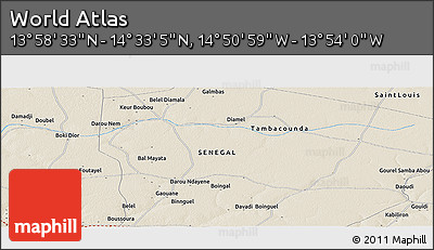 Shaded Relief Panoramic Map of the Area around 14° 15' 49" N, 14° 22' 30" W