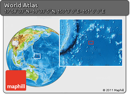 Physical Location Map of the Area around 14° 15' 49" N, 150° 31' 30" E