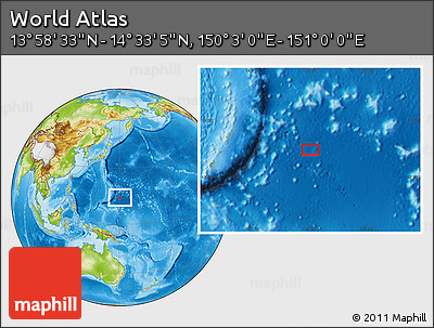 Physical Location Map of the Area around 14° 15' 49" N, 150° 31' 30" E