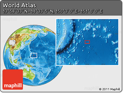 Physical Location Map of the Area around 14° 15' 49" N, 150° 31' 30" E