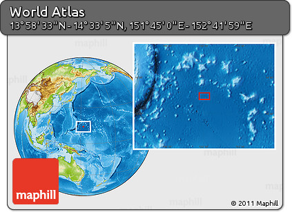 Physical Location Map of the Area around 14° 15' 49" N, 152° 13' 29" E