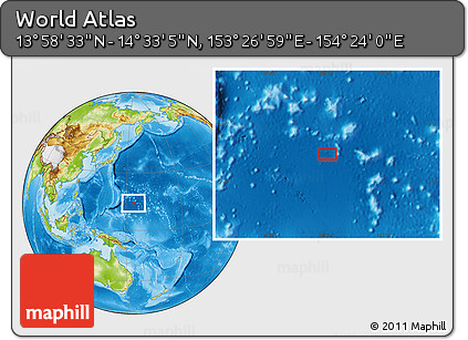 Physical Location Map of the Area around 14° 15' 49" N, 153° 55' 30" E