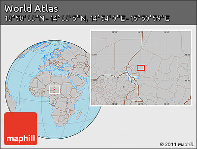 Gray Location Map of the Area around 14° 15' 49" N, 15° 22' 30" E
