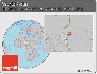 Gray Location Map of the Area around 14° 15' 49" N, 15° 22' 30" E