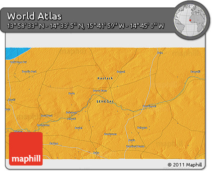 Political 3D Map of the Area around 14° 15' 49" N, 15° 13' 29" W