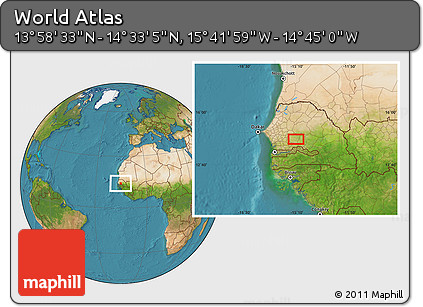 Satellite Location Map of the Area around 14° 15' 49" N, 15° 13' 29" W