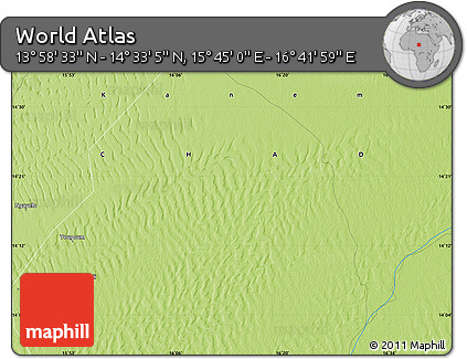Physical Map of the Area around 14° 15' 49" N, 16° 13' 30" E