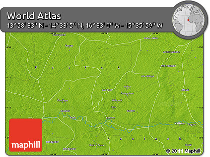 Physical Map of the Area around 14° 15' 49" N, 16° 4' 29" W