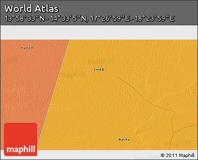 Political 3D Map of the Area around 14° 15' 49" N, 17° 55' 29" E