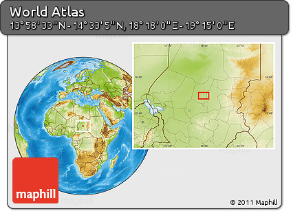 Physical Location Map of the Area around 14° 15' 49" N, 18° 46' 29" E