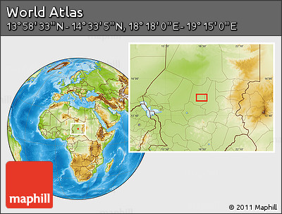 Physical Location Map of the Area around 14° 15' 49" N, 18° 46' 29" E