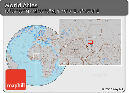 Gray Location Map of the Area around 14° 15' 49" N, 1° 46' 29" E