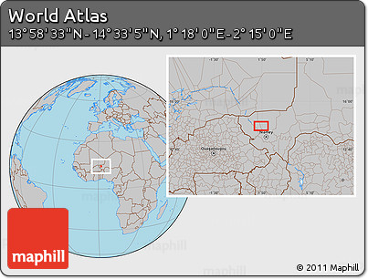 Gray Location Map of the Area around 14° 15' 49" N, 1° 46' 29" E