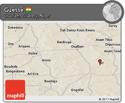 Shaded Relief Panoramic Map of Guéssé