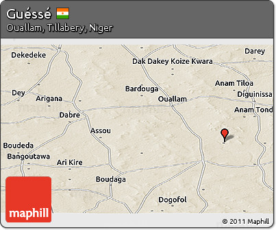 Shaded Relief Panoramic Map of Guéssé
