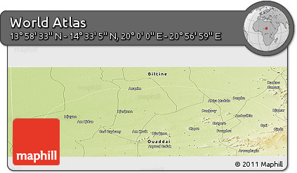 Physical Panoramic Map of the Area around 14° 15' 49" N, 20° 28' 30" E