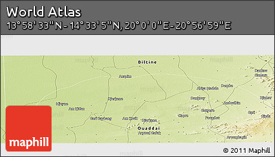 Physical Panoramic Map of the Area around 14° 15' 49" N, 20° 28' 30" E