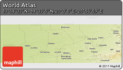 Physical Panoramic Map of the Area around 14° 15' 49" N, 20° 28' 30" E
