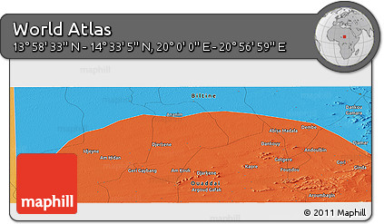 Political Panoramic Map of the Area around 14° 15' 49" N, 20° 28' 30" E