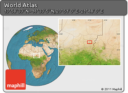 Satellite Location Map of the Area around 14° 15' 49" N, 21° 19' 30" E