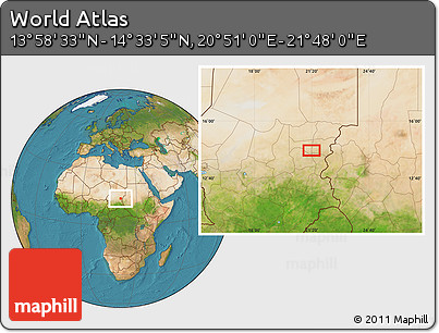 Satellite Location Map of the Area around 14° 15' 49" N, 21° 19' 30" E