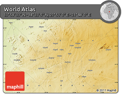 Physical Map of the Area around 14° 15' 49" N, 21° 19' 30" E