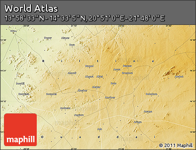 Physical Map of the Area around 14° 15' 49" N, 21° 19' 30" E