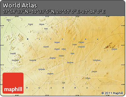 Physical Map of the Area around 14° 15' 49" N, 21° 19' 30" E