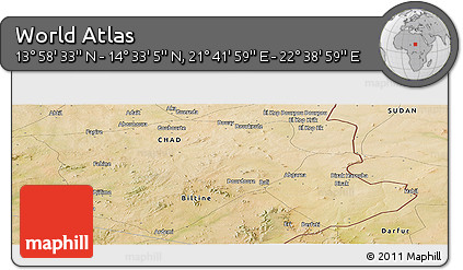 Satellite Panoramic Map of the Area around 14° 15' 49" N, 22° 10' 29" E