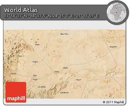 Satellite 3D Map of the Area around 14° 15' 49" N, 24° 43' 30" E