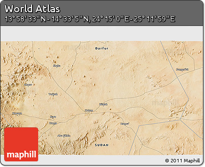 Satellite 3D Map of the Area around 14° 15' 49" N, 24° 43' 30" E