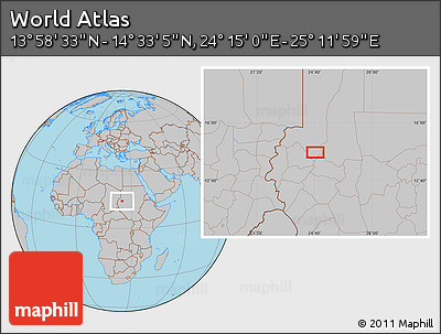 Gray Location Map of the Area around 14° 15' 49" N, 24° 43' 30" E