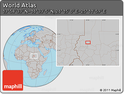Gray Location Map of the Area around 14° 15' 49" N, 24° 43' 30" E