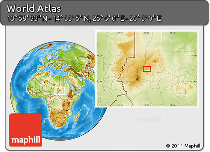 Physical Location Map of the Area around 14° 15' 49" N, 25° 34' 30" E