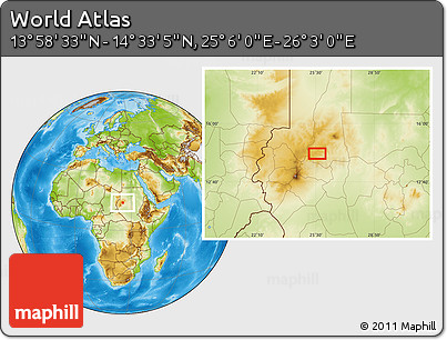 Physical Location Map of the Area around 14° 15' 49" N, 25° 34' 30" E