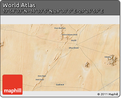Satellite 3D Map of the Area around 14° 15' 49" N, 28° 58' 30" E