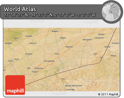 Satellite 3D Map of the Area around 14° 15' 49" N, 2° 28' 30" W