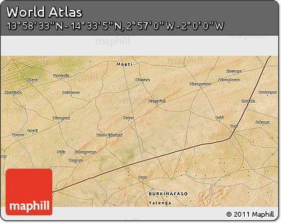 Satellite 3D Map of the Area around 14° 15' 49" N, 2° 28' 30" W
