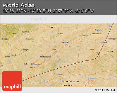 Satellite 3D Map of the Area around 14° 15' 49" N, 2° 28' 30" W