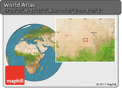 Satellite Location Map of the Area around 14° 15' 49" N, 30° 40' 29" E