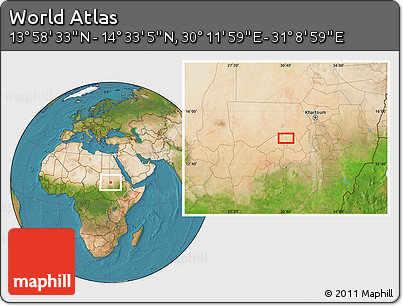 Satellite Location Map of the Area around 14° 15' 49" N, 30° 40' 29" E