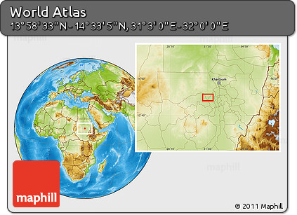 Physical Location Map of the Area around 14° 15' 49" N, 31° 31' 29" E