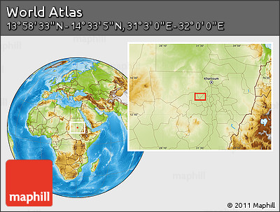 Physical Location Map of the Area around 14° 15' 49" N, 31° 31' 29" E
