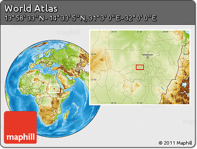 Physical Location Map of the Area around 14° 15' 49" N, 31° 31' 29" E