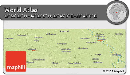 Physical Panoramic Map of the Area around 14° 15' 49" N, 33° 13' 30" E