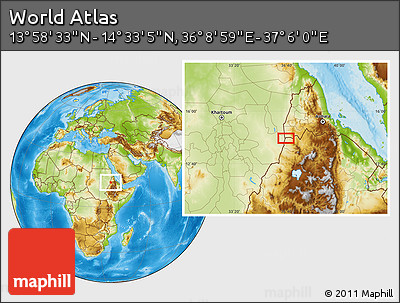 Physical Location Map of the Area around 14° 15' 49" N, 36° 37' 30" E