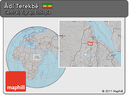 Gray Location Map of Ādī Terekbē, hill shading