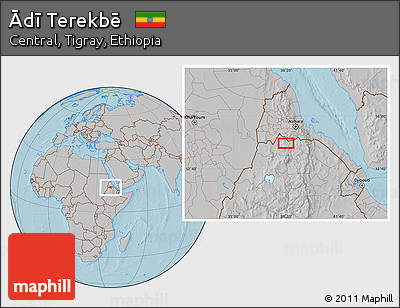 Gray Location Map of Ādī Terekbē, hill shading