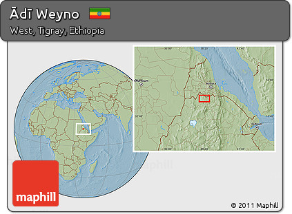 Savanna Style Location Map of Ādī Weyno, hill shading